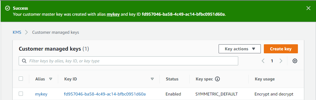 AWS KMS Key with alias 'mykey'