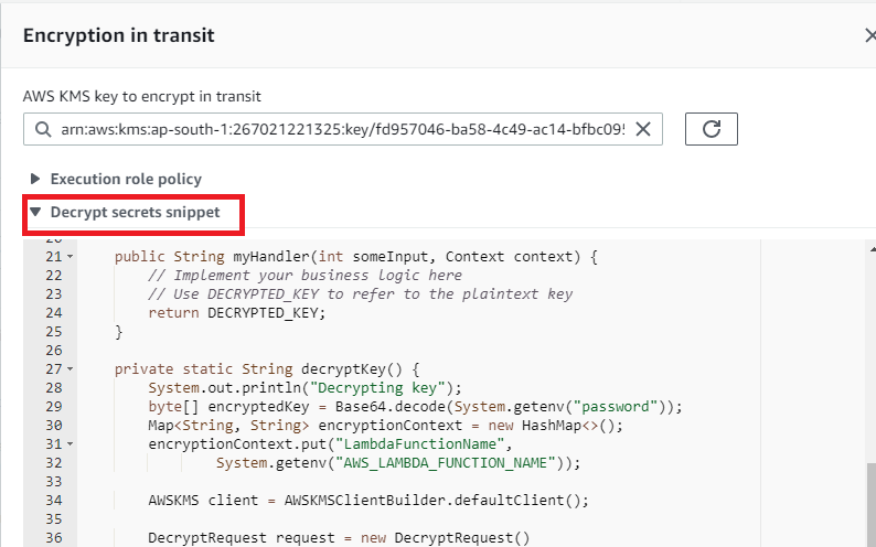 Code snippet to decrypt the variable