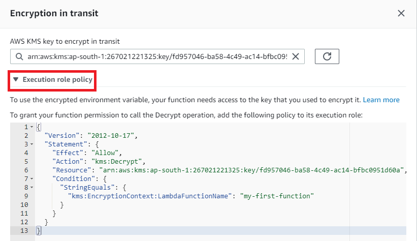 IAM policy to be added to Lambda function's execution role